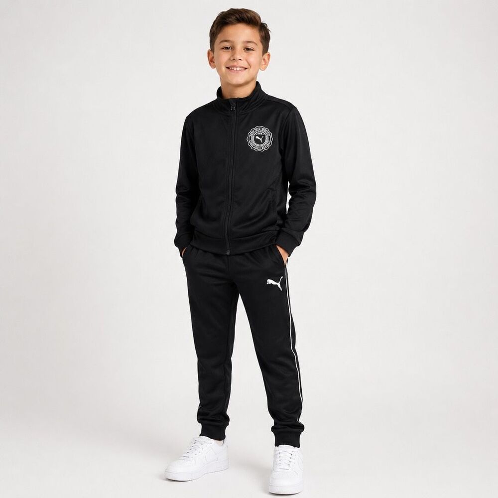 Puma Boys Size 7 Black Tracksuit 2-Piece Track Jacket Jogger Pants Athletic Set